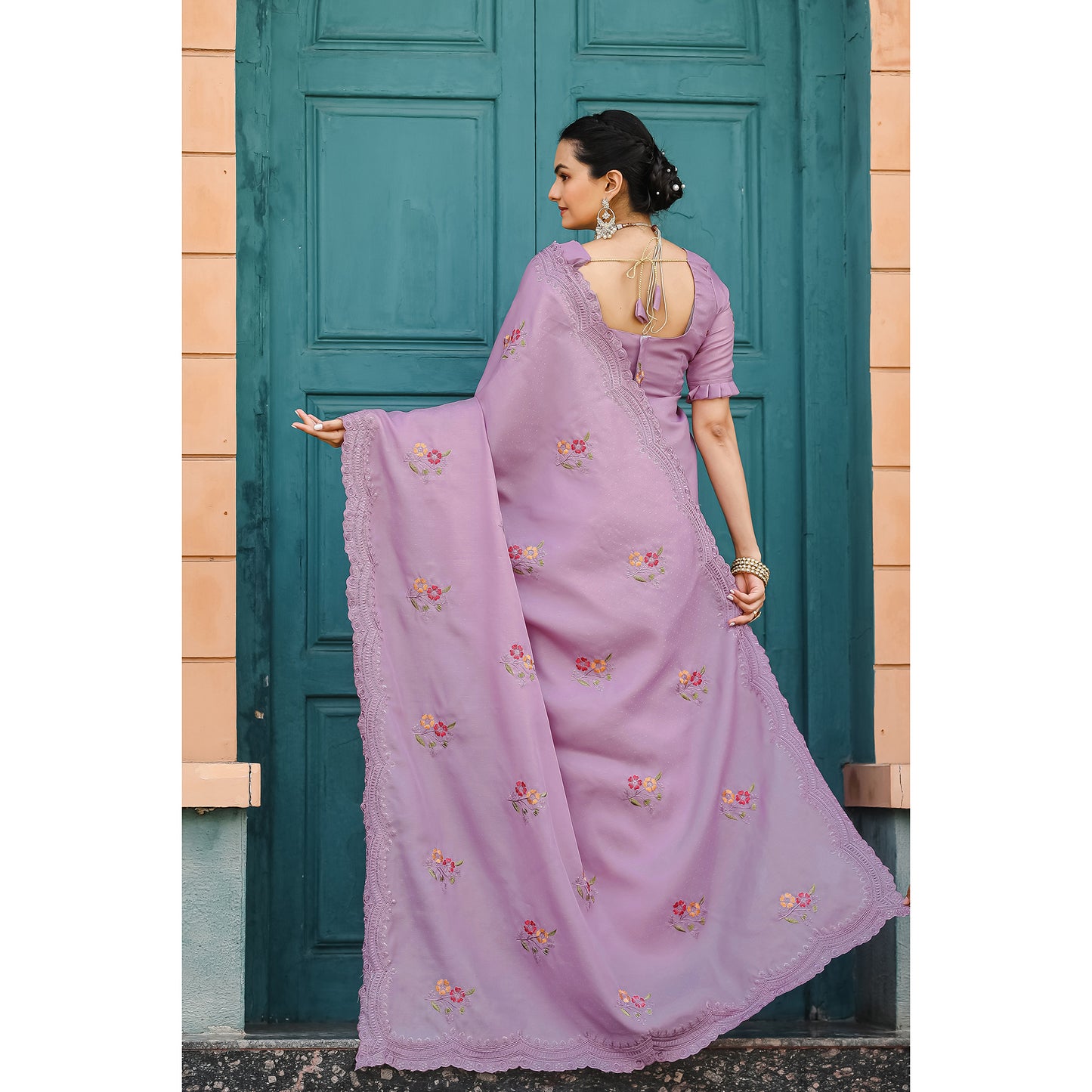 Kiran Lavender Tussar Silk Cotton Handwork Saree