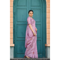 Kiran Lavender Tussar Silk Cotton Handwork Saree