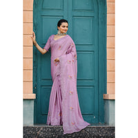 Kiran Lavender Tussar Silk Cotton Handwork Saree