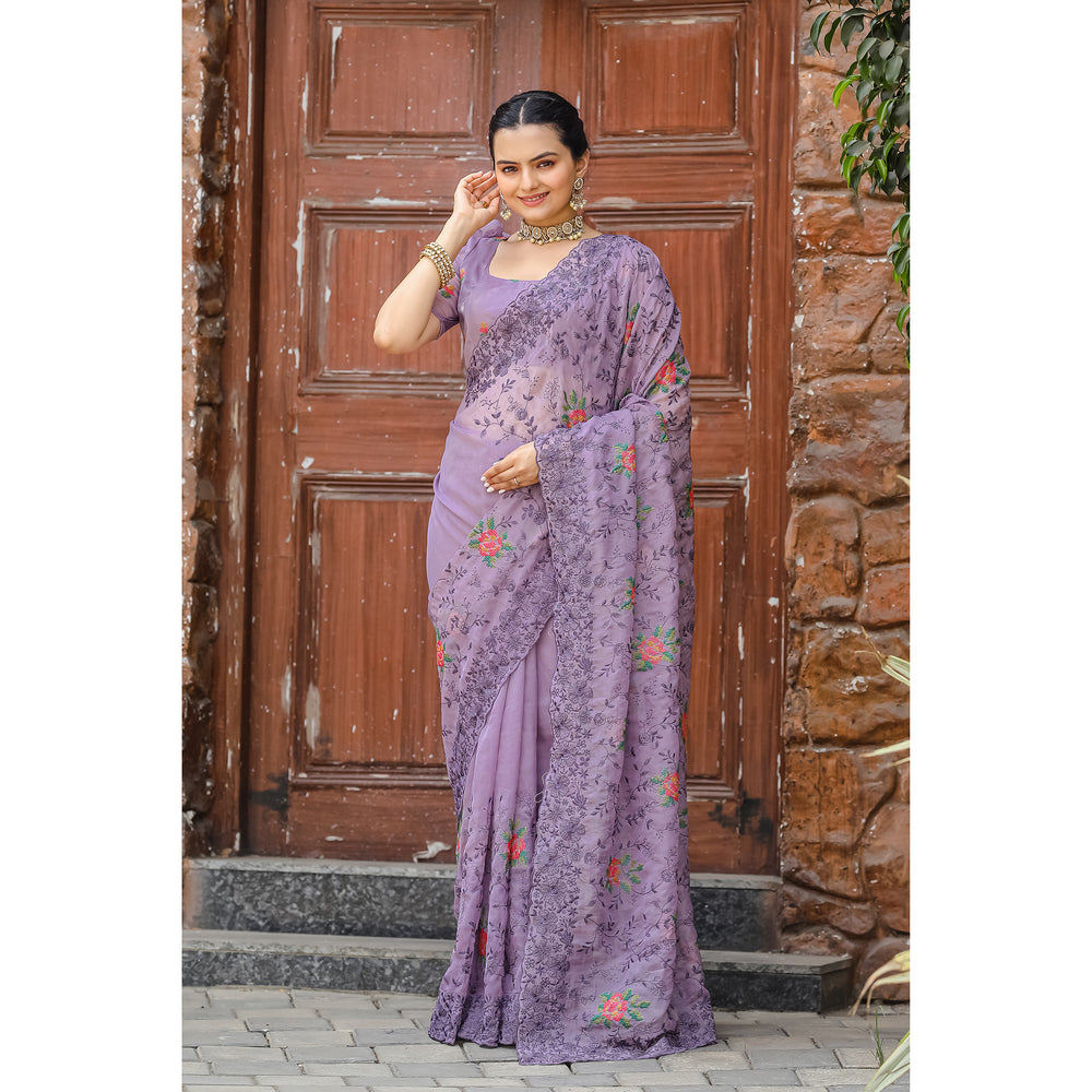 Ankita Lavender Chiffon Handwork Saree