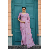 Kiran Lavender Tussar Silk Cotton Handwork Saree