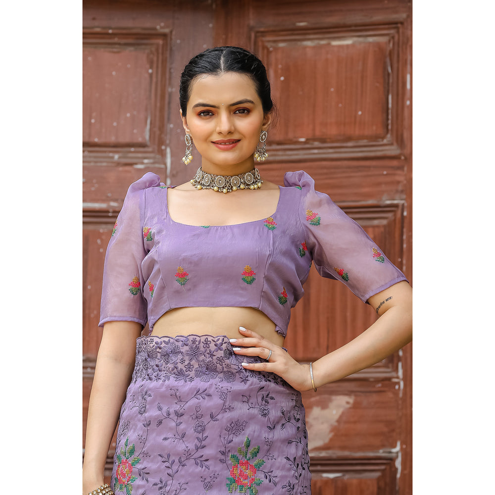 Ankita Lavender Chiffon Handwork Saree