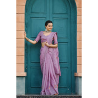 Kiran Lavender Tussar Silk Cotton Handwork Saree