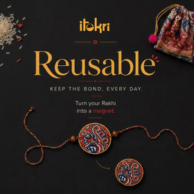 Butterfly - Reusable Handpainted Tholu Bommalata Leather Rakhi with Potli (Assorted) 20