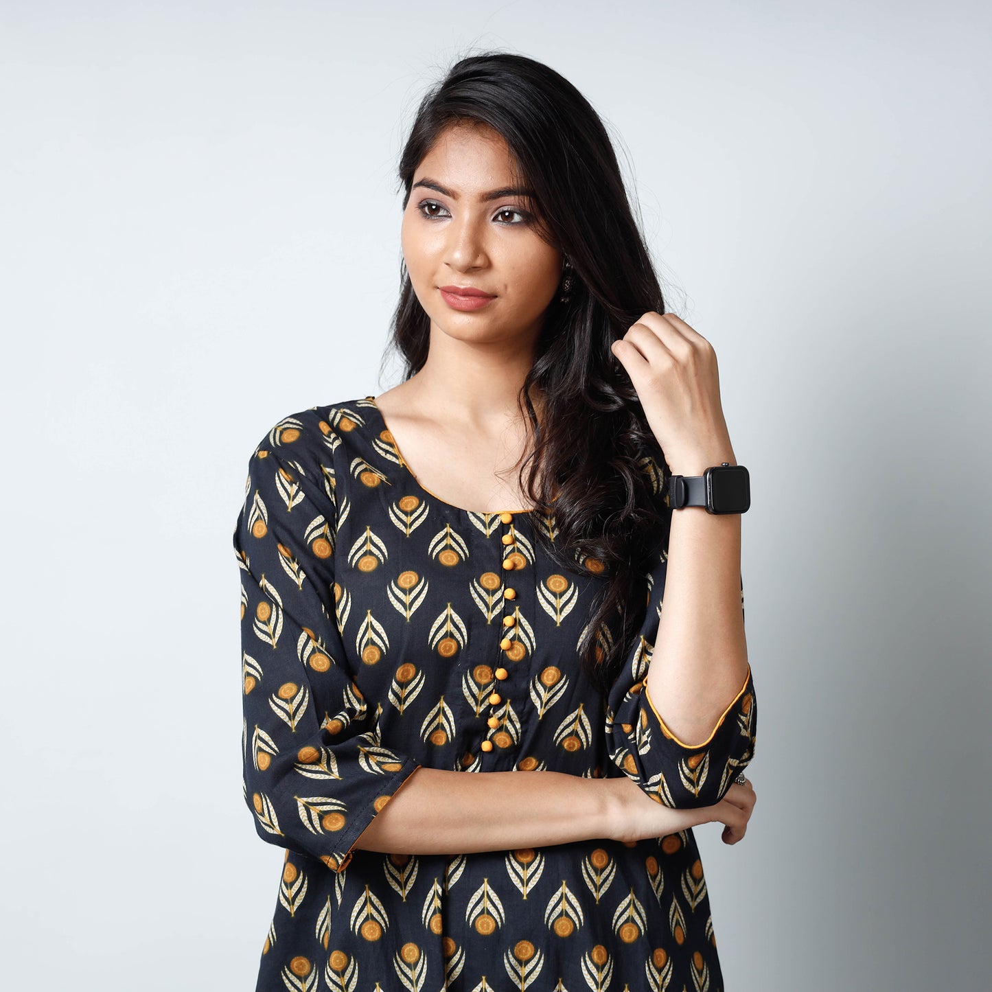 Black - Sanganeri Printed Cotton A-Line Long Kurta