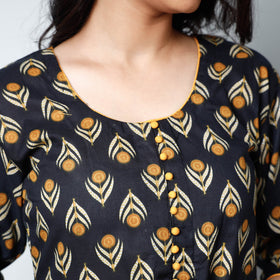 Black - Sanganeri Printed Cotton A-Line Long Kurta
