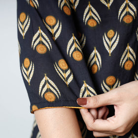 Black - Sanganeri Printed Cotton A-Line Long Kurta