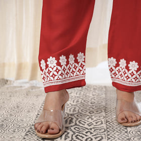 Red Chikankari Embroidery Rayon Cotton Kurta with Pant Set