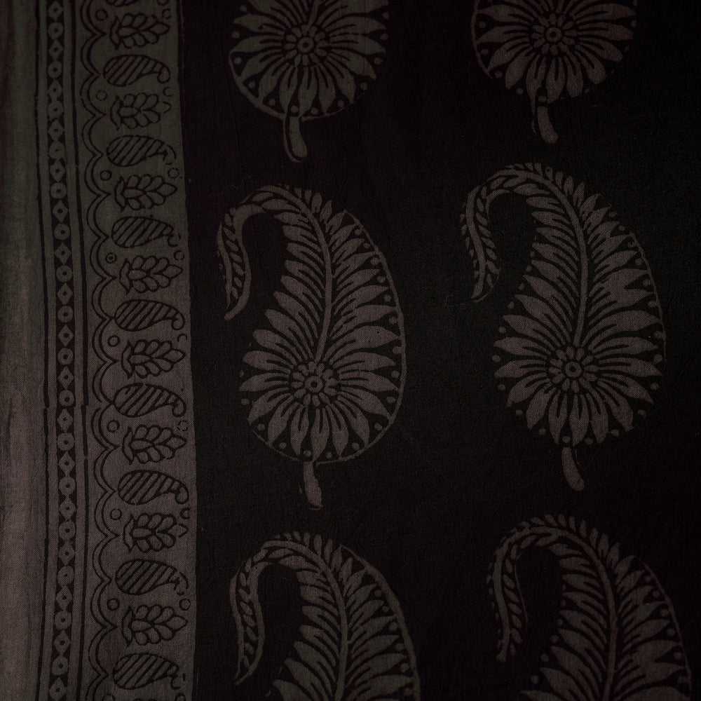 Black - Bagh Hand Block Printed Cotton Fabric