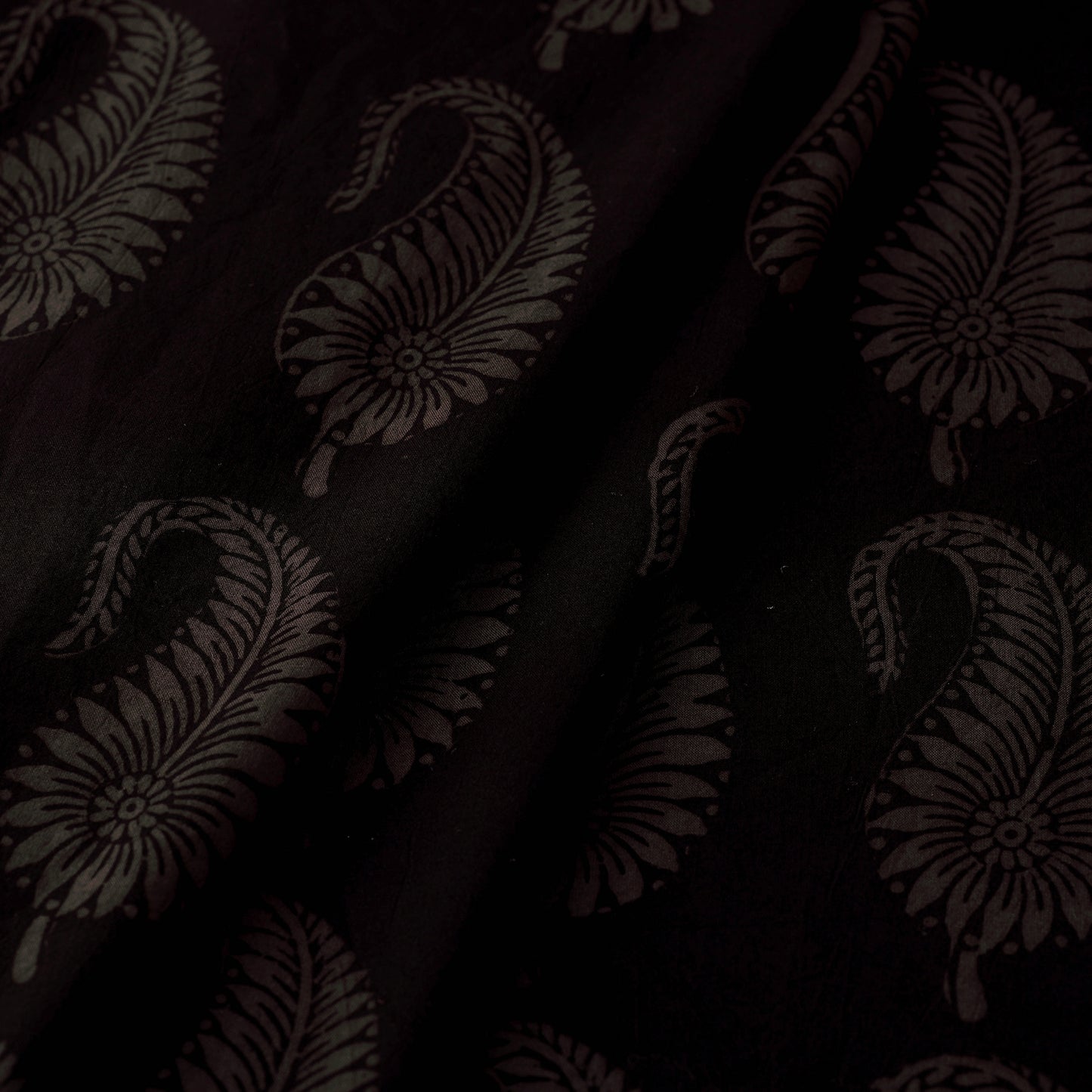 Black - Bagh Hand Block Printed Cotton Fabric