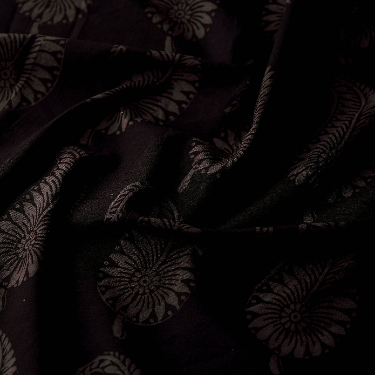 Black - Bagh Hand Block Printed Cotton Fabric