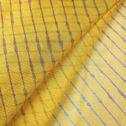 Yellow - Leheriya Tie-Dye Kota Doria Cotton Fabric