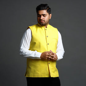 Buy Running Stitch Pure Cotton Men Nehru Jacket 18 Online at iTokri.com