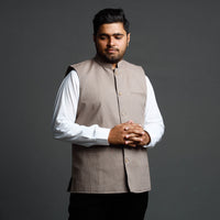 Brown - Running Stitch Cotton Nehru Jacket