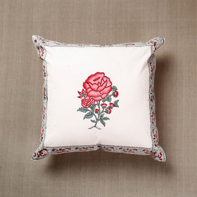 Buy Rose Block Print Cotton Sanganeri Cushion Cover