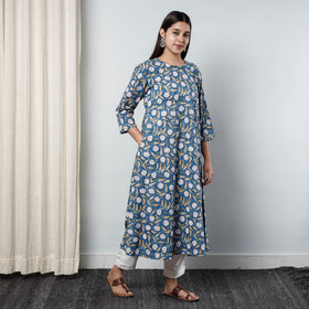 Buy Sanganeri Block Printed Cotton Long Kurta Online l iTokri.com
