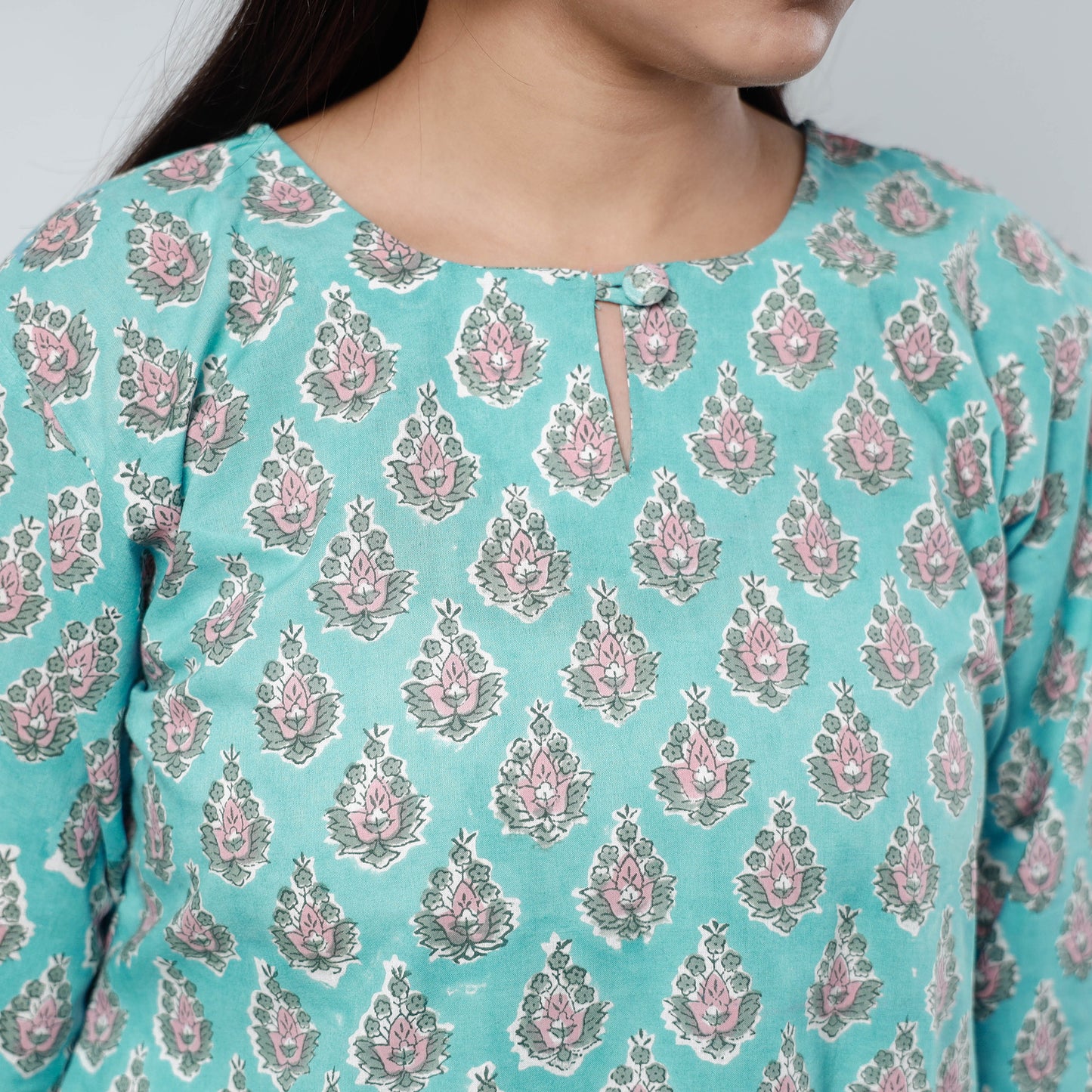 Green - Sanganeri Block Printed Cotton Long Kurta