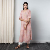 Pink - Sanganeri Block Printed Cotton Long Kurta