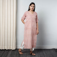 Pink - Sanganeri Block Printed Cotton Long Kurta