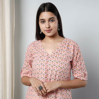 Pink - Sanganeri Block Printed Cotton Long Kurta