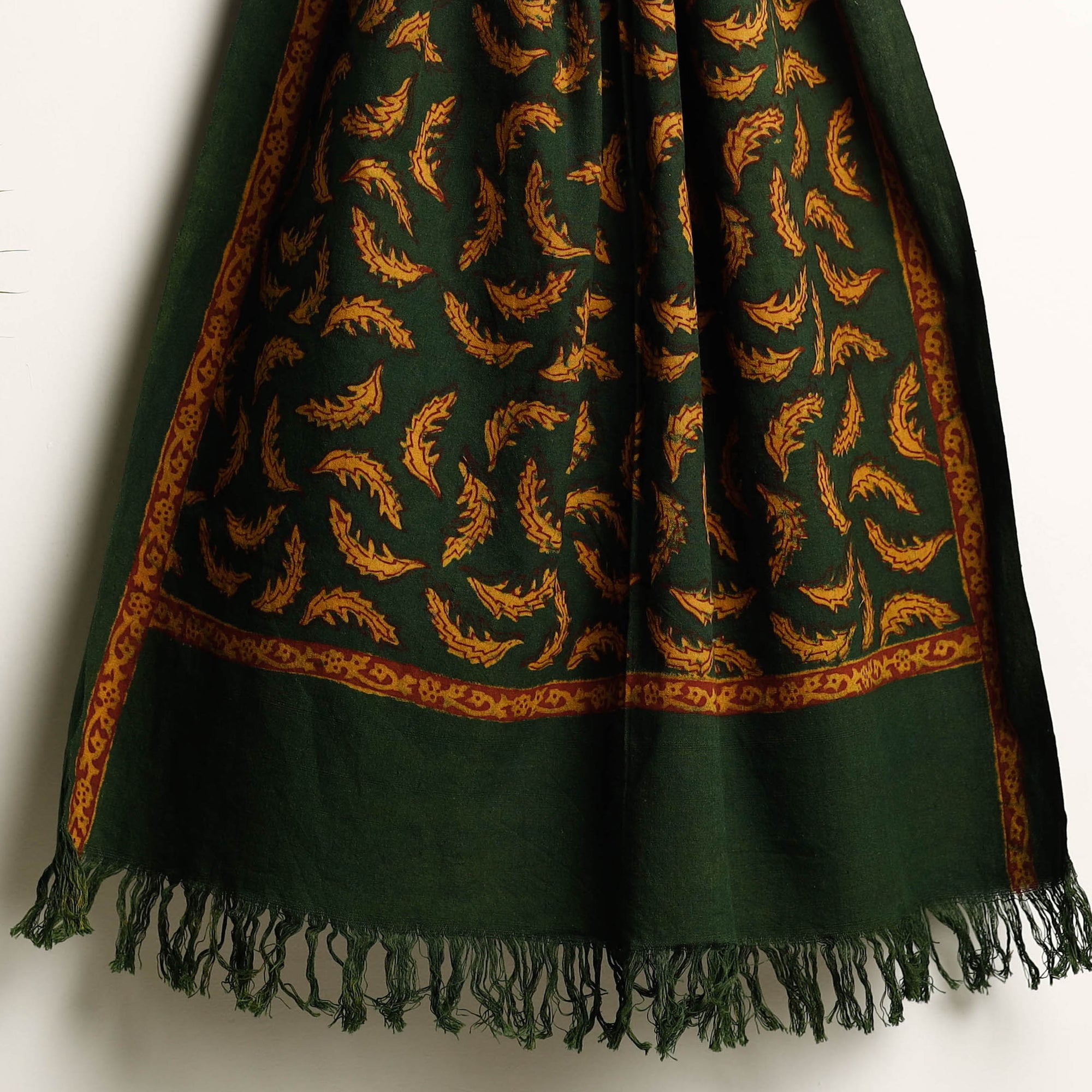 Green Akola Block Printed Pure Handloom Cotton Towel 