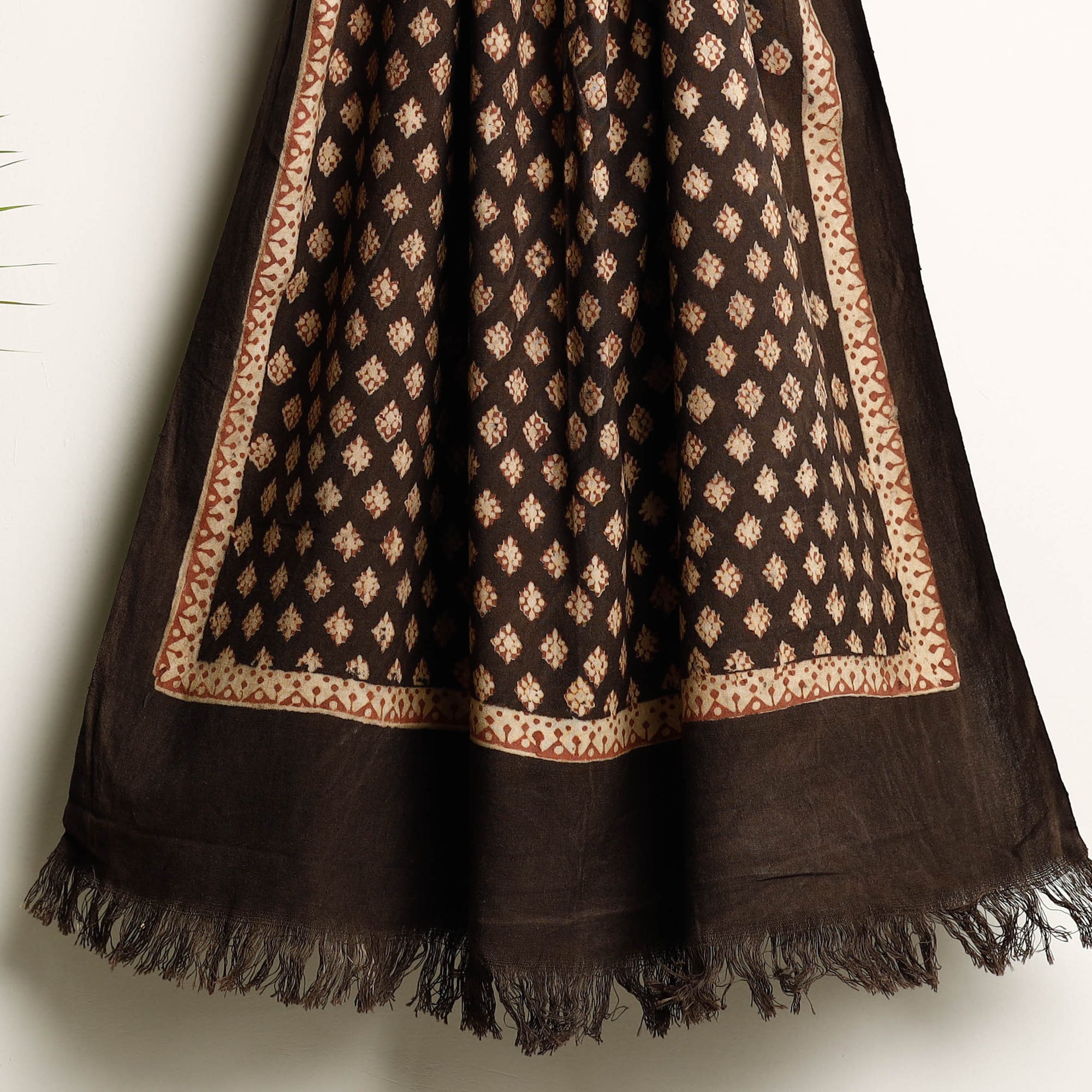 Brown Akola Block Printed Pure Handloom Cotton Towel 