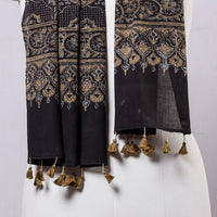 Black - Ajrakh Block Printed Mul Cotton Stole with Tassels