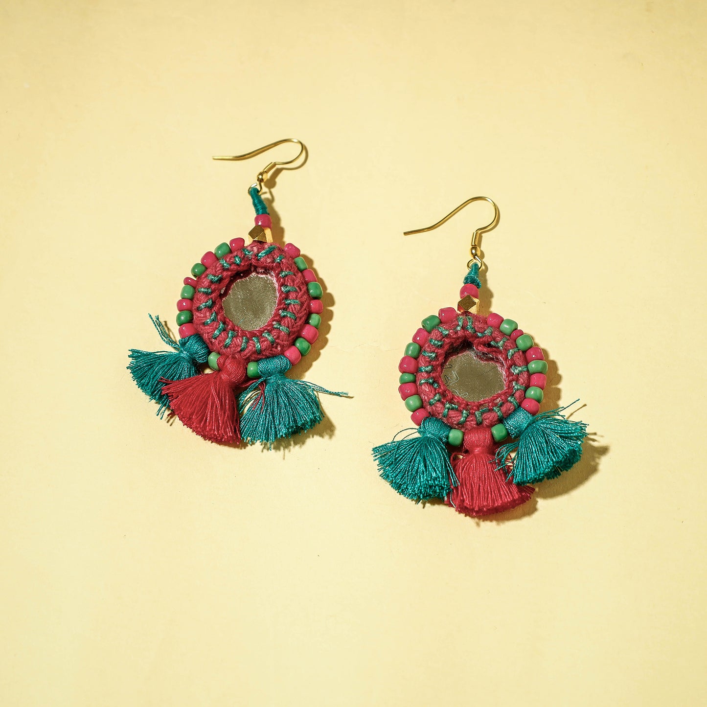 Handcrafted Patwa Mirror & Threadwork Earrings