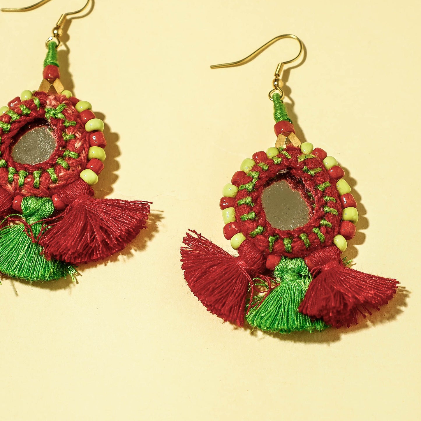 Handcrafted Patwa Mirror & Threadwork Earrings