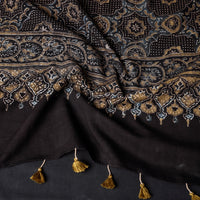 Black - Ajrakh Block Printed Mul Cotton Stole with Tassels