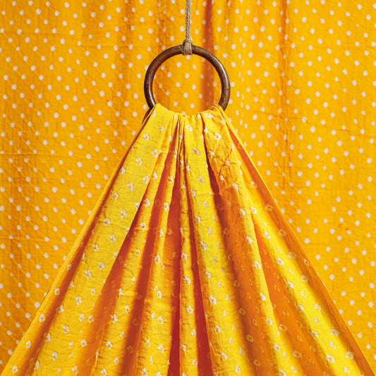 Yellow - Mustard Kutch Bandhani Tie-Dye Mul Cotton Fabric