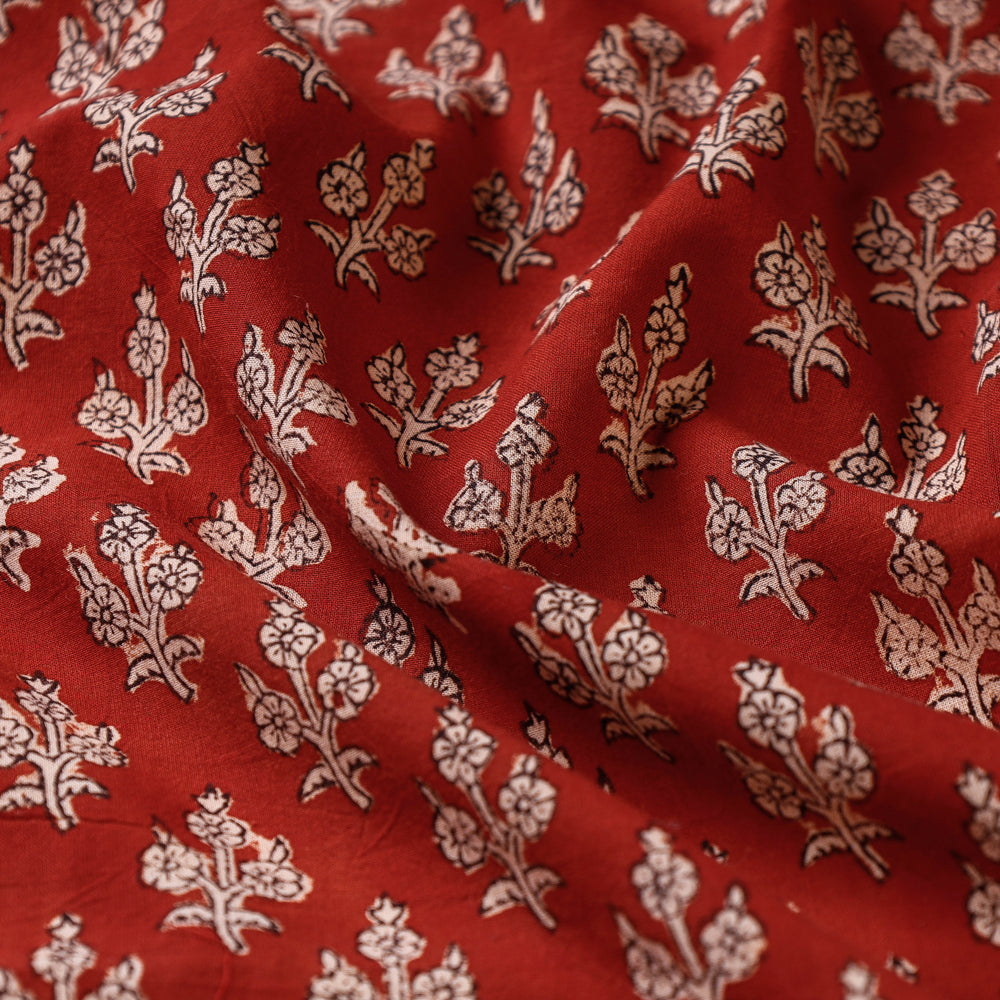 SIL00099 Red with Sadabahar Flowers Buti Bagru Block Printed Cotton Fabric
