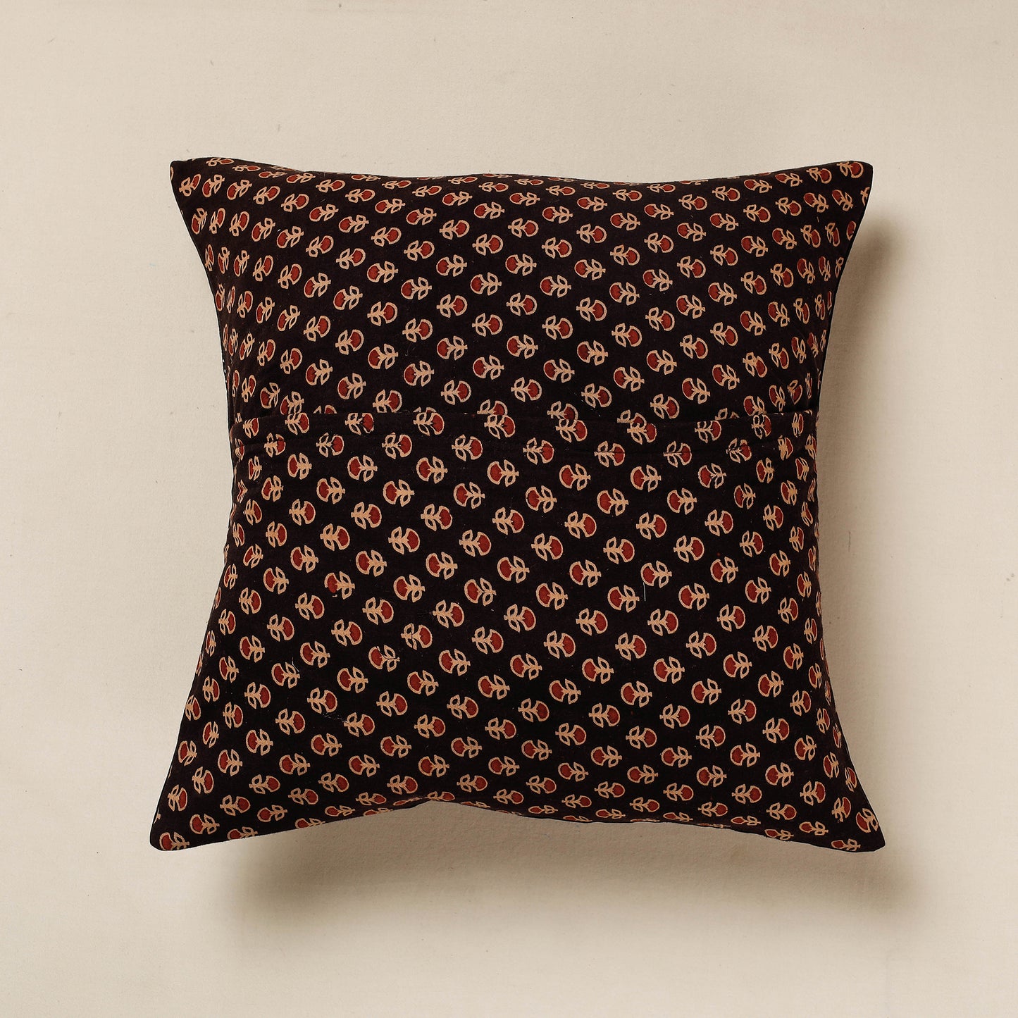 Black - Kutch Embroiderd Ajrakh Mashru Silk Cushion Cover (16 x 16 in)