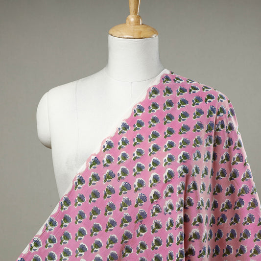 Cherished Pink Violets Butti Sanganeri Block Printed Cotton Fabric