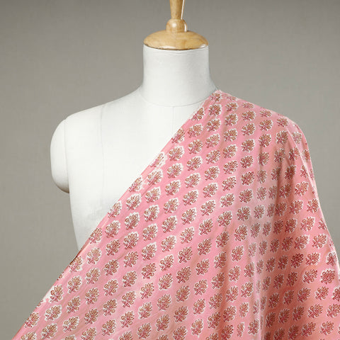 Pink with Flower Cotton Sanganeri Print Fabric  02