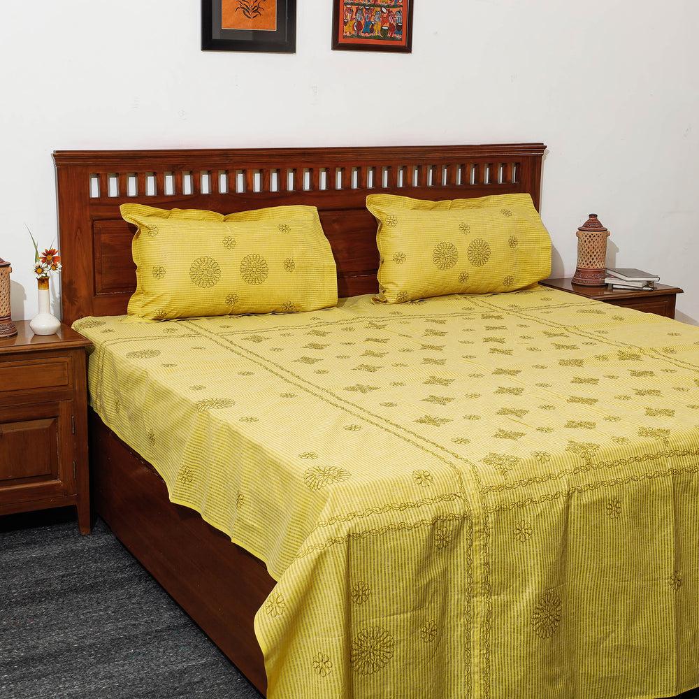 chikankari double bed cover set