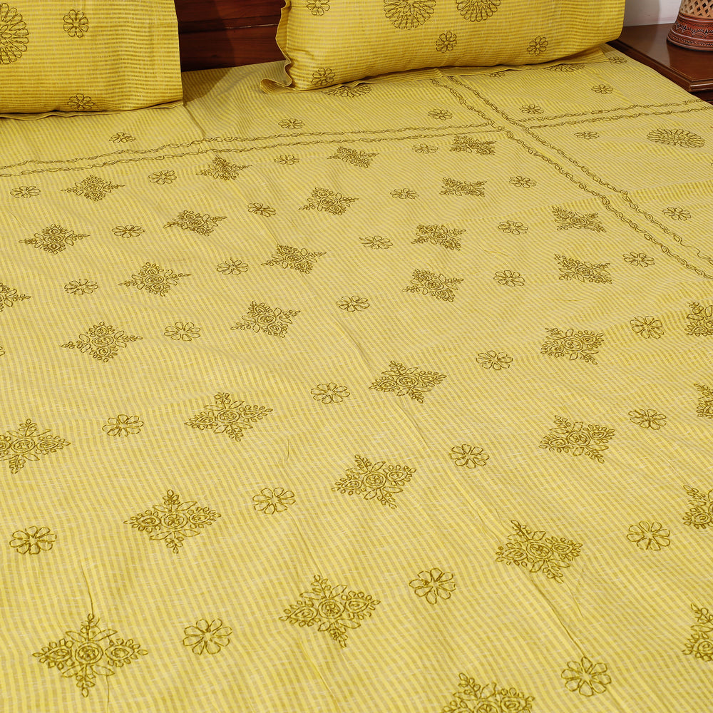 chikankari double bed cover set