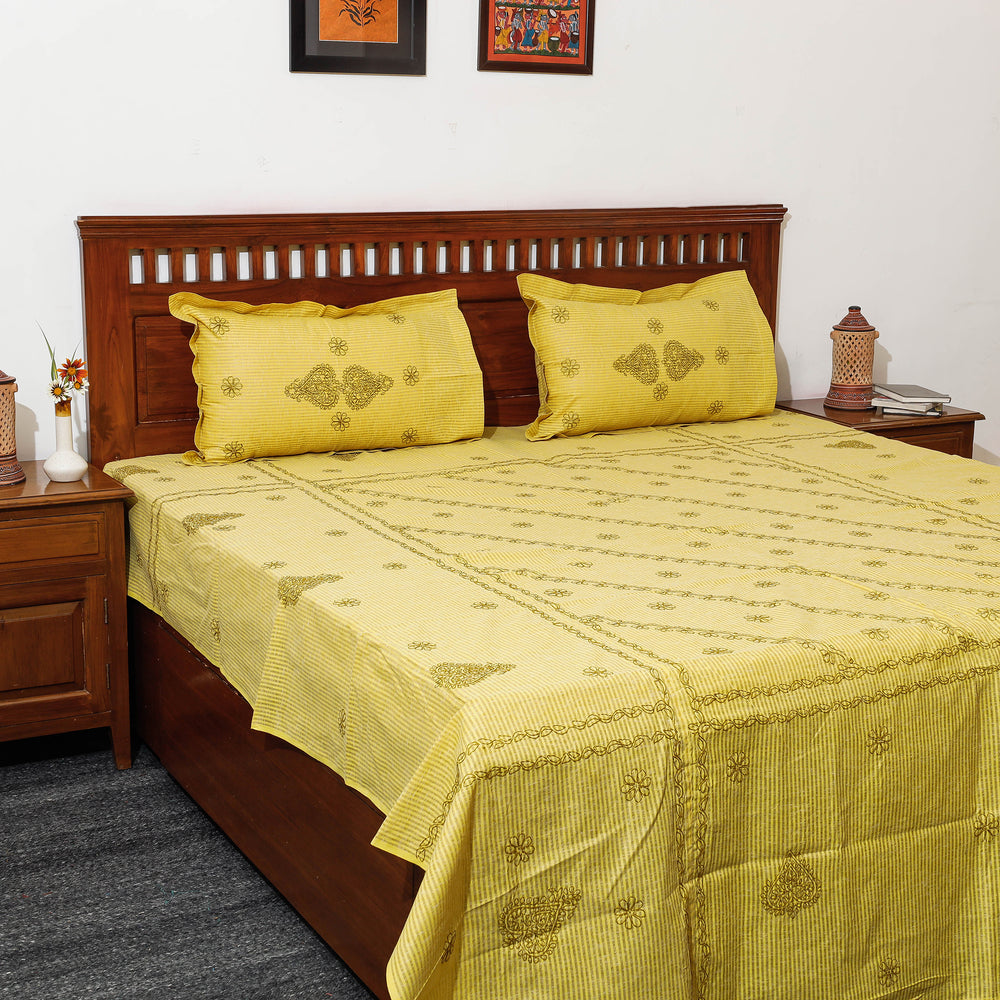 chikankari double bed cover set