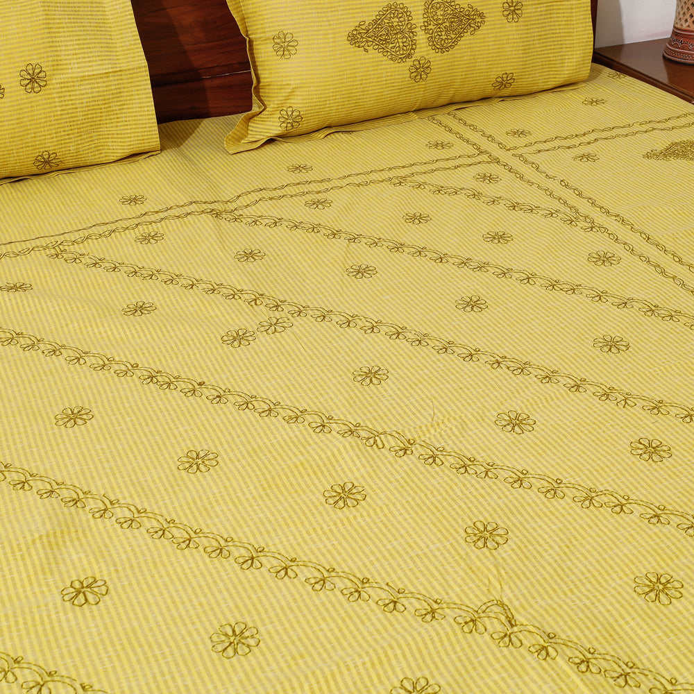 chikankari double bed cover set