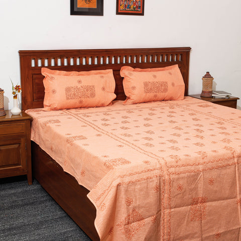 chikankari double bed cover set