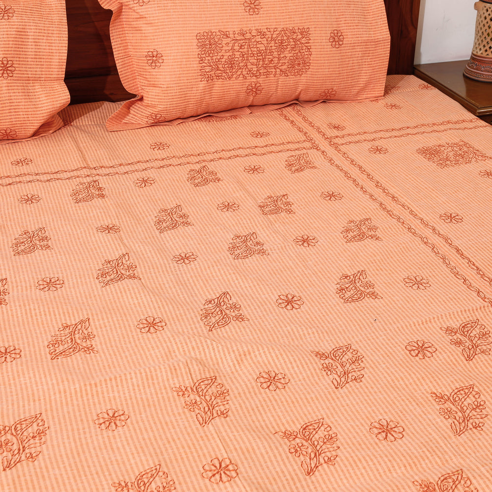 chikankari double bed cover set