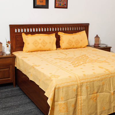 chikankari double bed cover set