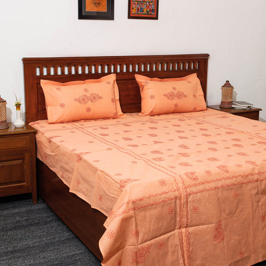chikankari double bed cover set