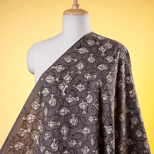 Brown - हवा का झोंका Kite Runner - Brown Bindaas Block Printed Cotton Fabric