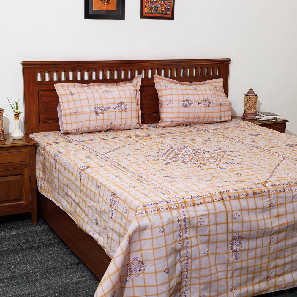 chikankari double bed cover set