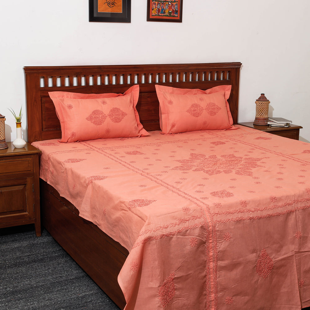 chikankari double bed cover set