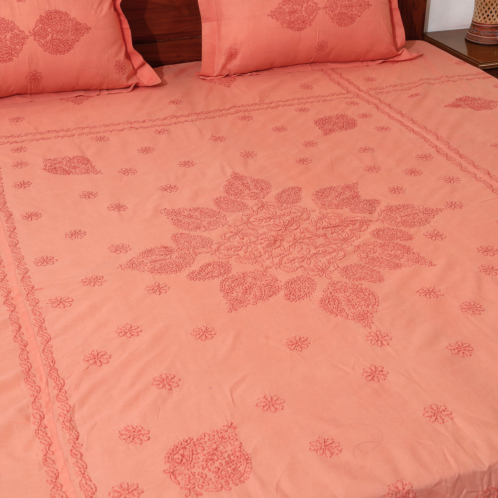 chikankari double bed cover set