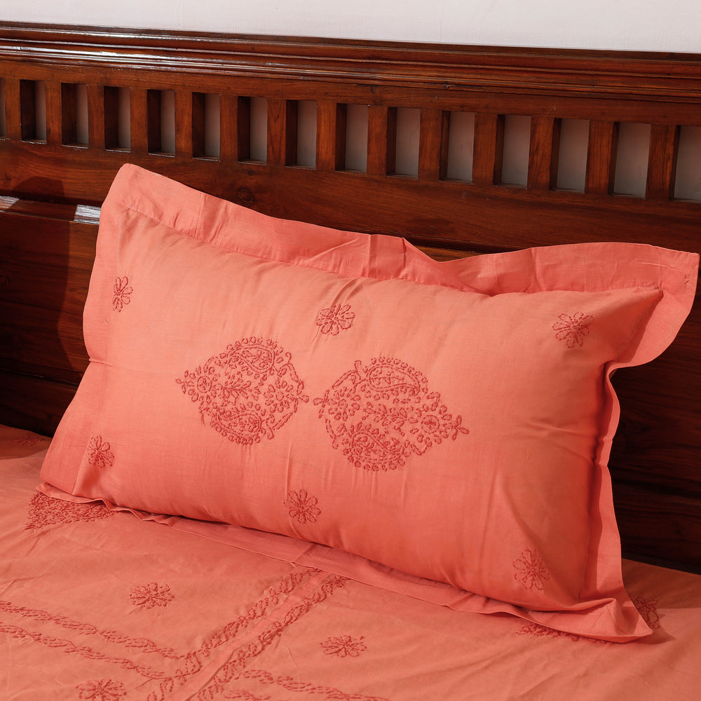 chikankari double bed cover set