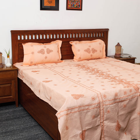 chikankari double bed cover set