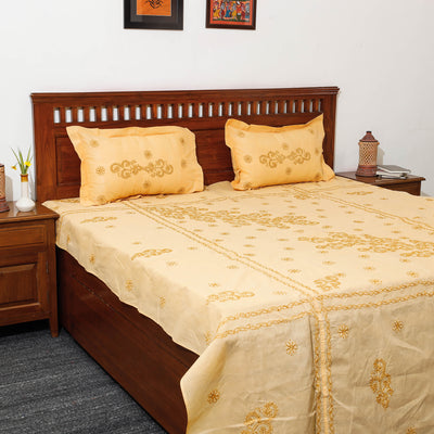 chikankari double bed cover set